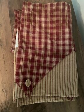 Plaid Red and Cream Reversible Window Curtain Panel
